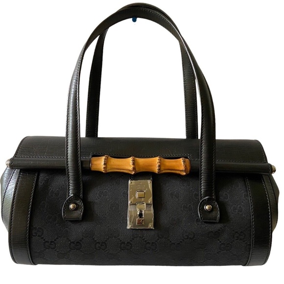 Gucci 111713 Medium Bamboo Bullet (207252) Black Leather Satchel - Picture 1 of 12